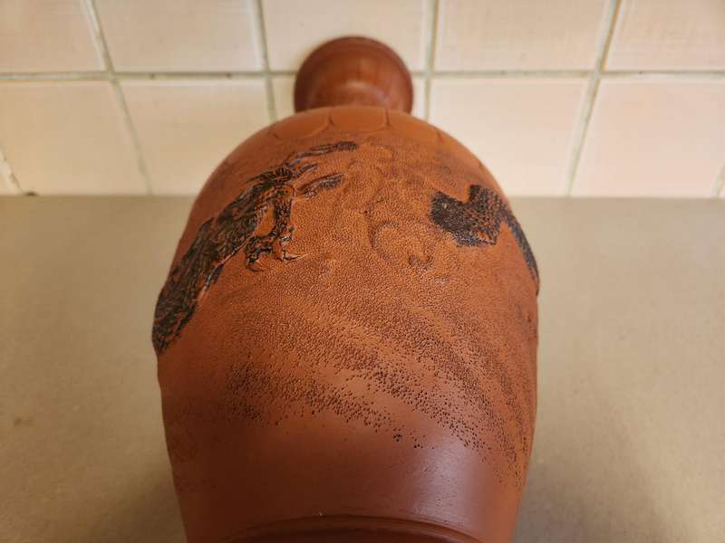 20th Century Oriental Clay Vase with Dragon Motif