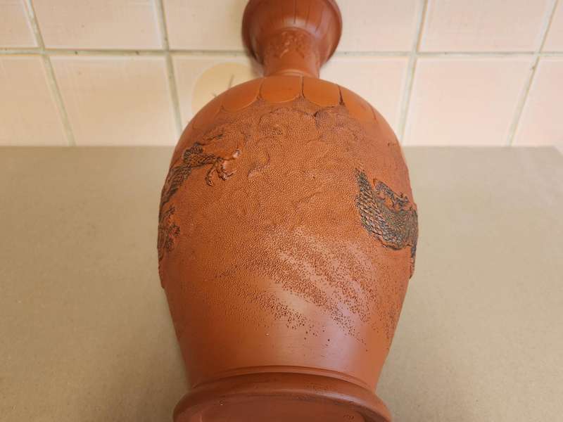 20th Century Oriental Clay Vase with Dragon Motif