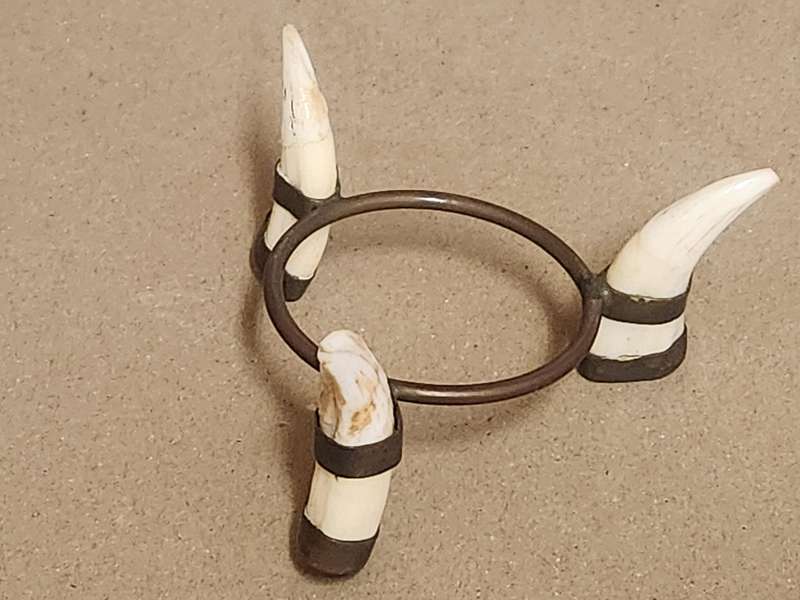Beautiful Three Warthog Tusk Stand with a Controlled Bubbles Crystal Sphere