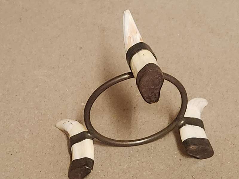 Beautiful Three Warthog Tusk Stand with a Controlled Bubbles Crystal Sphere