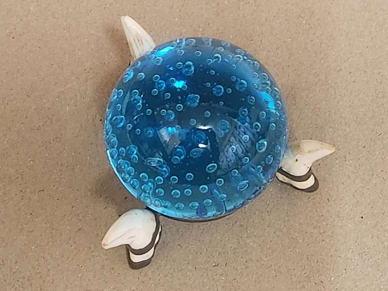 Beautiful Three Warthog Tusk Stand with a Controlled Bubbles Crystal Sphere