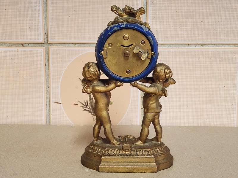 ANTIQUE ANSONIA FRENCH GILT BRONZE CHERUB MANTLE CLOCK