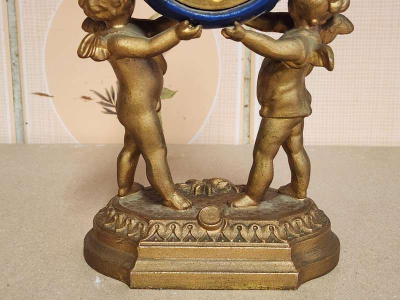 ANTIQUE ANSONIA FRENCH GILT BRONZE CHERUB MANTLE CLOCK