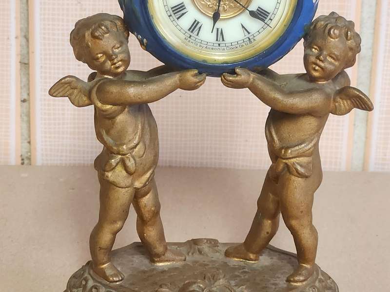 ANTIQUE ANSONIA FRENCH GILT BRONZE CHERUB MANTLE CLOCK