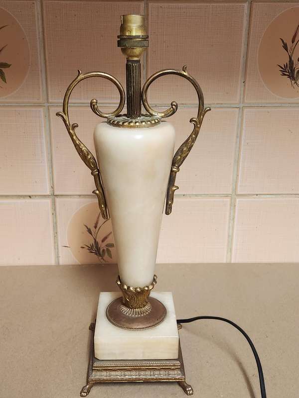 Mid-century Onyx Marble and Brass Footed Lamp - Set of 2