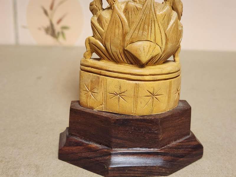 VINTAGE ELABORATELY CARVED WOODEN STATUE, DEPICTING LORD KRISHNA PLAYING THE FLUTE