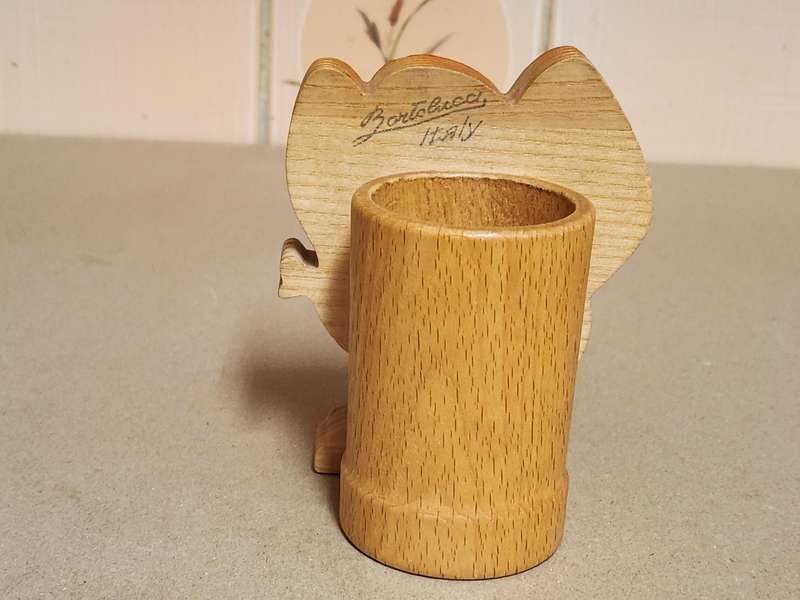 VINTAGE BARTOLUCCI ITALY ELEPHANT MOTIF WOODEN PEN HOLDER