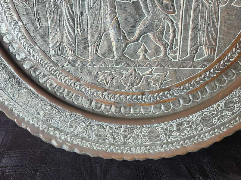 HUGE ANTIQUE COPPER AND SILVER PERSIAN WALL HANGING PLATE