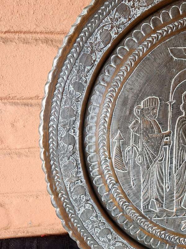 HUGE ANTIQUE COPPER AND SILVER PERSIAN WALL HANGING PLATE