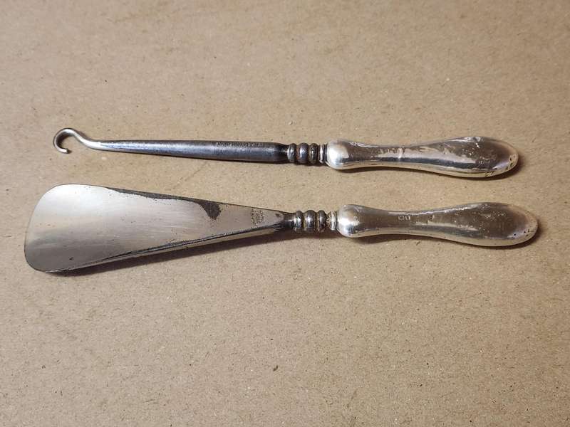 STERLING SILVER HANDLED BUTTON HOOK AND SHOE HORN