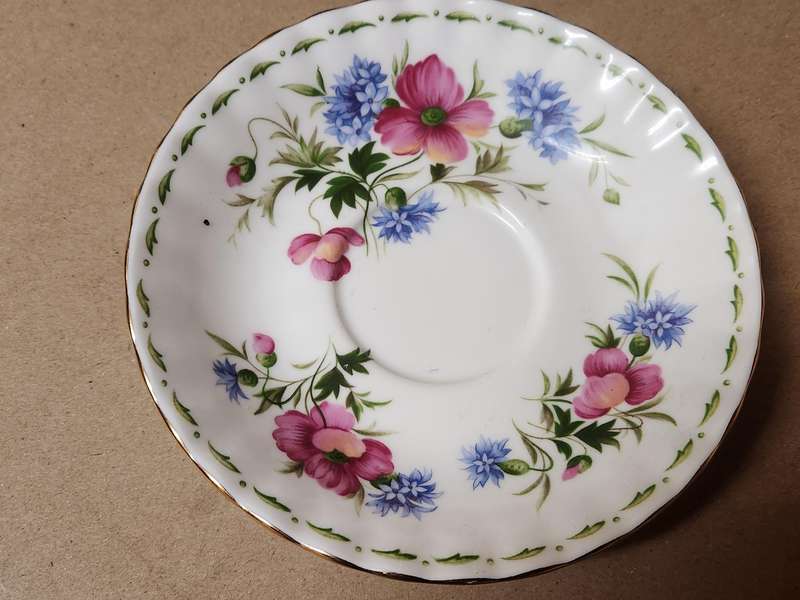 Vintage Royal Albert Bone China Poppy Flower of the Month August Tea Trio