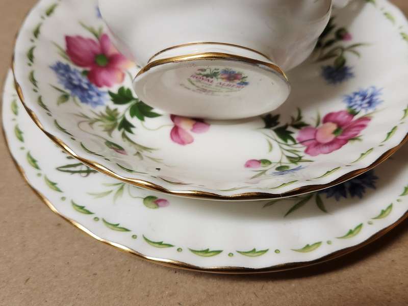 Vintage Royal Albert Bone China Poppy Flower of the Month August Tea Trio