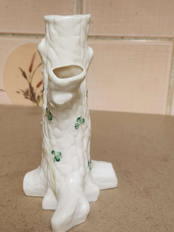 BELLEEK SHAMROCK TREE TRUNK PORCELAIN VASE, MADE IN IRELAND