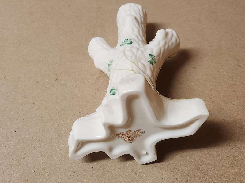 BELLEEK SHAMROCK TREE TRUNK PORCELAIN VASE, MADE IN IRELAND