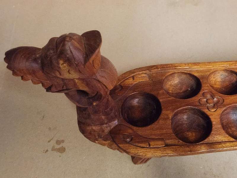 Vintage Hand Carved Wooden Dragon Mancala Board Game