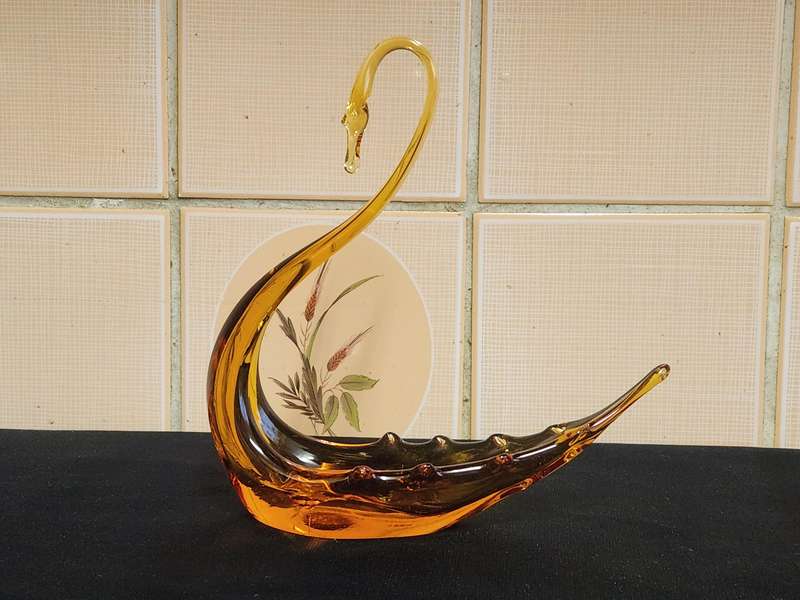 Vintage Murano Studio Art Glass Swan Shaped Bowl, Unmarked