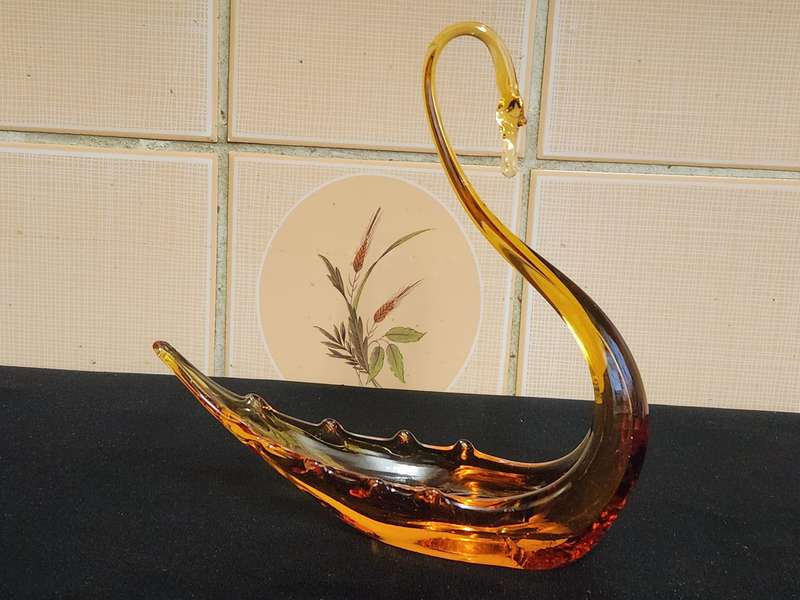 Vintage Murano Studio Art Glass Swan Shaped Bowl, Unmarked