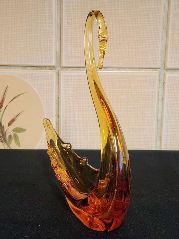 Vintage Murano Studio Art Glass Swan Shaped Bowl, Unmarked