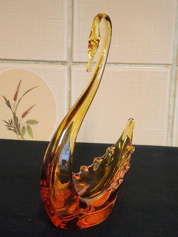 Vintage Murano Studio Art Glass Swan Shaped Bowl, Unmarked