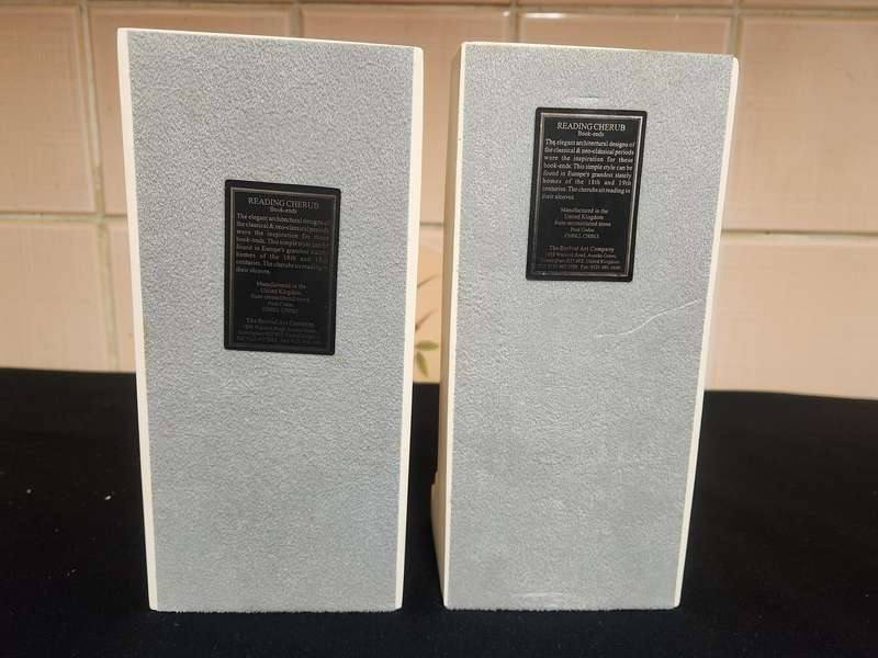 STUNNING RECONSTITUTED STONE CHERUB BOOKENDS