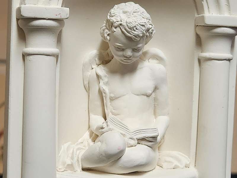 STUNNING RECONSTITUTED STONE CHERUB BOOKENDS
