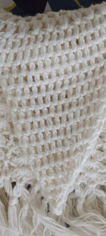 Vintage Beige/Cream Crochet Shawl With Tassels