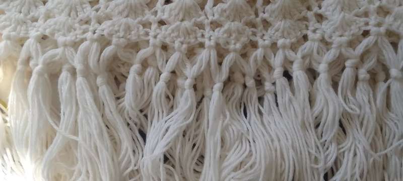 Vintage Beige/Cream Crochet Shawl With Tassels