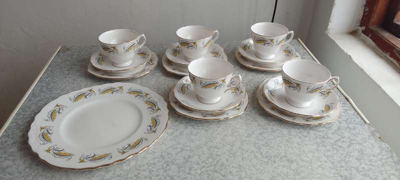 "Royal Malvern" Trio Sets With Cake Plate Bone China Made in England