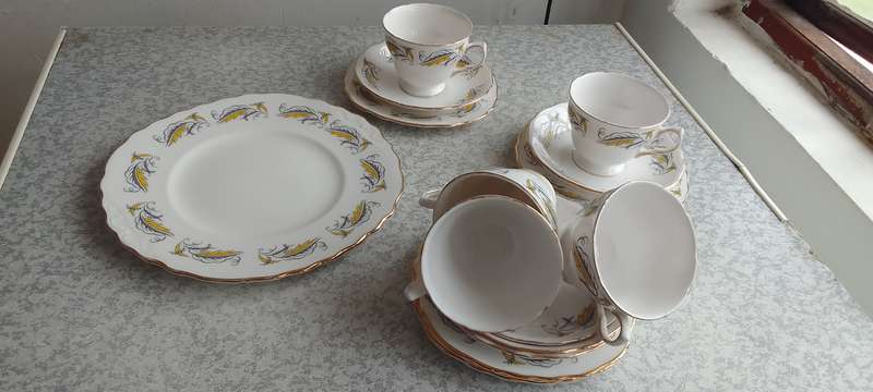 "Royal Malvern" Trio Sets With Cake Plate Bone China Made in England