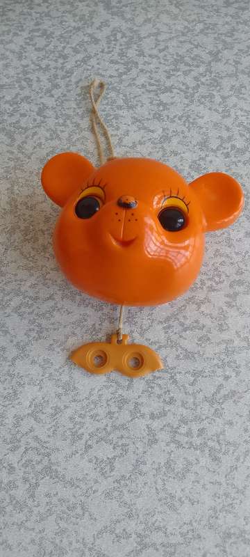 Vintage Pull String Musical Orange Bear Moving Eyes - Working Condition