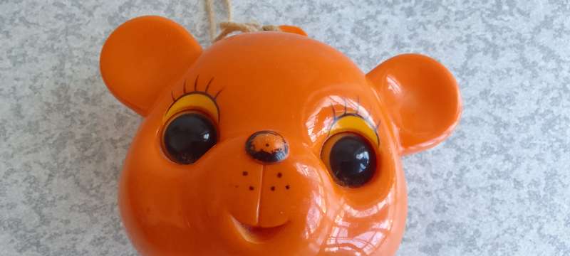 Vintage Pull String Musical Orange Bear Moving Eyes - Working Condition