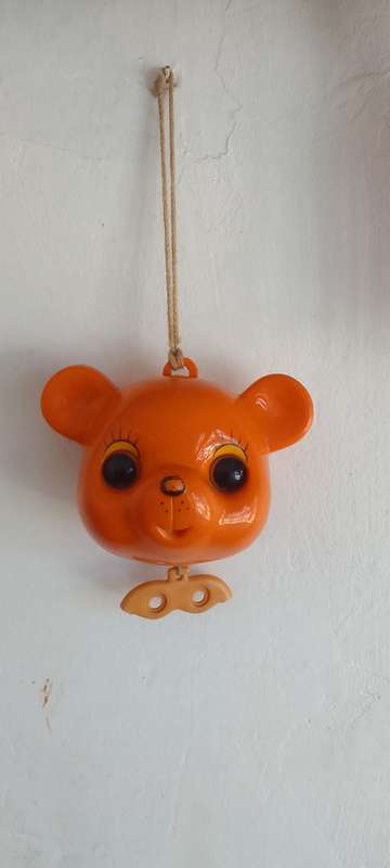 Vintage Pull String Musical Orange Bear Moving Eyes - Working Condition