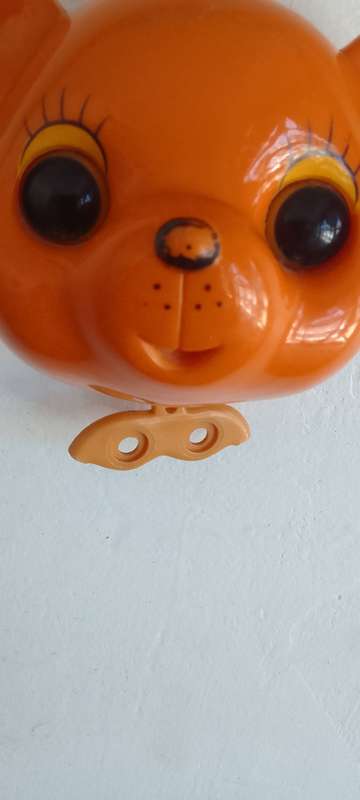 Vintage Pull String Musical Orange Bear Moving Eyes - Working Condition
