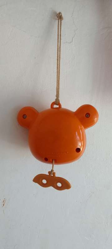 Vintage Pull String Musical Orange Bear Moving Eyes - Working Condition
