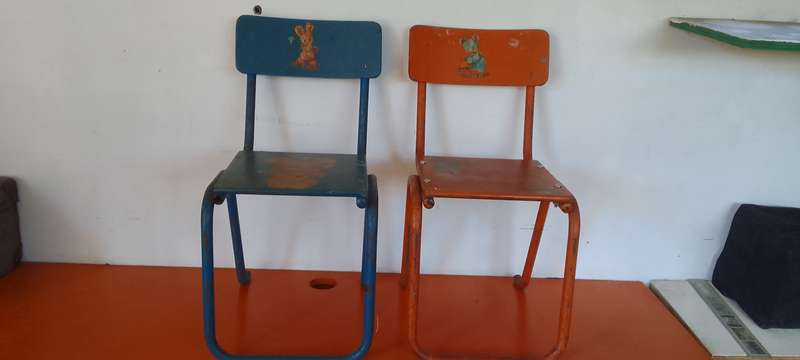2 x Vintage School Chairs,  Wood and Metal