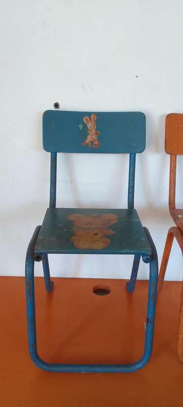 2 x Vintage School Chairs,  Wood and Metal