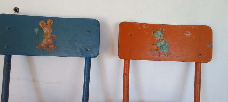 2 x Vintage School Chairs,  Wood and Metal