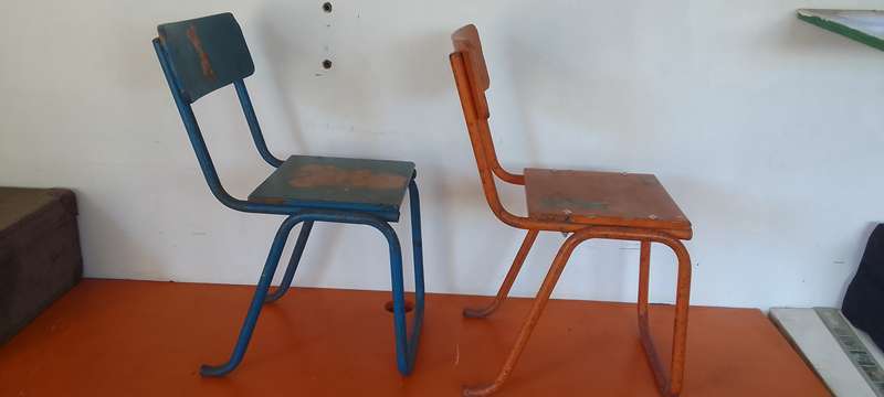 2 x Vintage School Chairs,  Wood and Metal