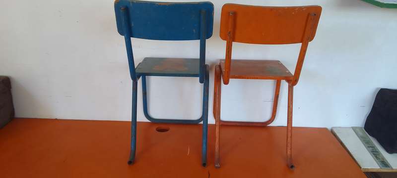 2 x Vintage School Chairs,  Wood and Metal