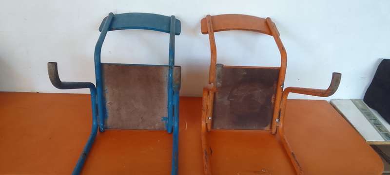 2 x Vintage School Chairs,  Wood and Metal