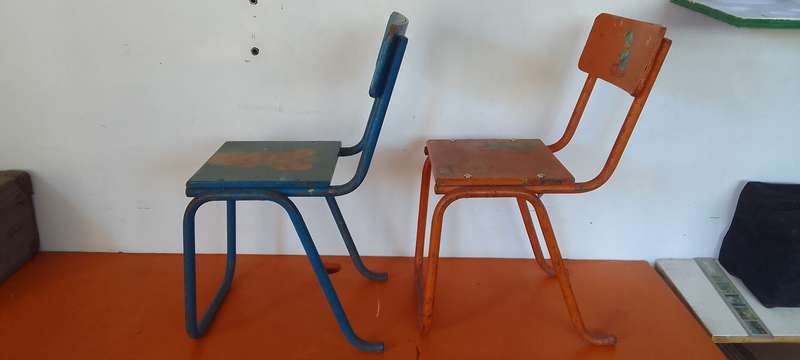 2 x Vintage School Chairs,  Wood and Metal