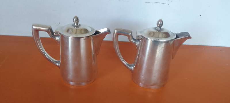 2 x VINTAGE GEBRUDER HEPP PFORZHEIM 0.30 SILVER PLATE  Coffee/Tea/Water Jug