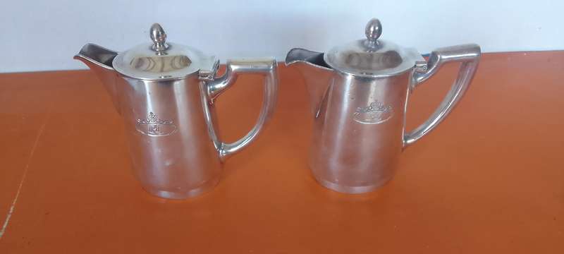 2 x VINTAGE GEBRUDER HEPP PFORZHEIM 0.30 SILVER PLATE  Coffee/Tea/Water Jug