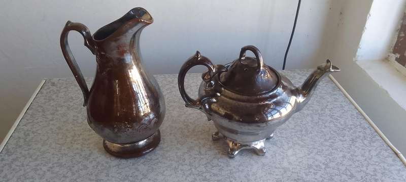 Vintage Silver Tone Water Jug Pitcher And Teapot - Possible Lustreware ??? Not sure.