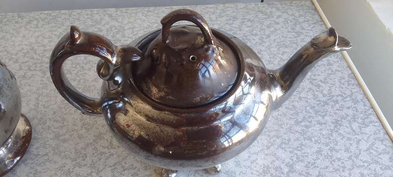 Vintage Silver Tone Water Jug Pitcher And Teapot - Possible Lustreware ??? Not sure.
