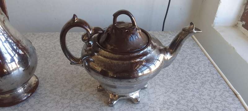 Vintage Silver Tone Water Jug Pitcher And Teapot - Possible Lustreware ??? Not sure.