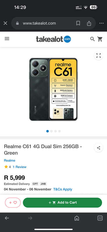 Realme C61 4G Dual Sim 256GB - Green New Sealed