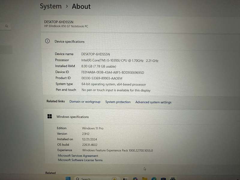 HP ELITEBOOK 850 G7 CORE I5 10TH GEN 8GB RAM 256GBSSD  LTE