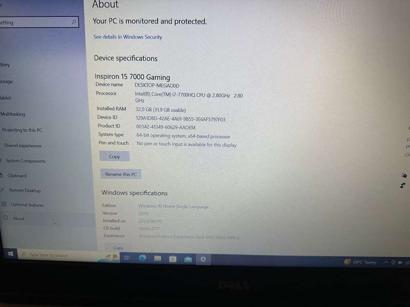 Dell Inspiron 15 7000 Gaming  i7-7 2.8GHz 32GB RAM 1TB HDD 256GB SSD NVIDIA GEFORCE GTV 1050 TI MINT