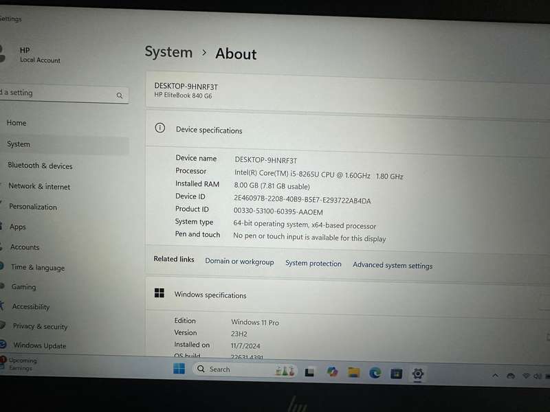 HP EliteBook 840 G6  8th Gen i5-8265U@1.8GHz, 8GB RAM, 256GB SSD FHD Display LTE Mint Condition.